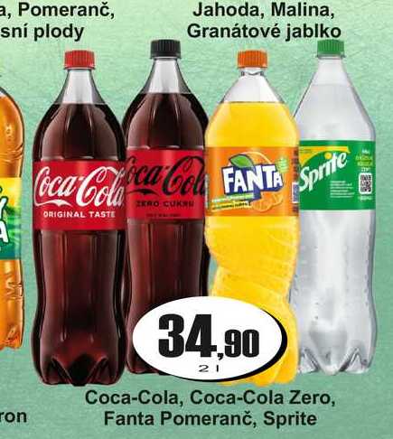 Coca-Cola, Coca-Cola Zero, Fanta Pomeranč, Sprite  2l