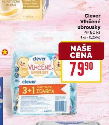 Clever Vlhčené ubrousky 4× 80 ks BILLA