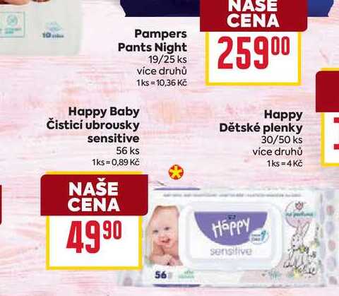 Happy Dětské plenky 56 Happy sensitive 30/50 ks BILLA