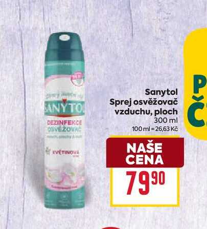 Sanytol Sprej osvěžovač vzduchu, ploch 300 ml BILLA