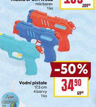 Vodní pistole 17,5 cm 4 barvy 1ks BILLA