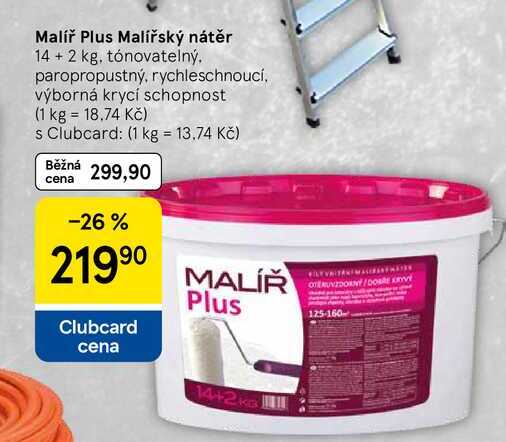 Malíř Plus Malířský nátěr, 14 + 2 kg, tónovatelný. paropropustný, rychleschnoucí, výborná krycí schopnost
