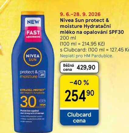 Nivea Sun protect & moisture Hydratační mléko na opalování SPF30, 200 ml Tesco