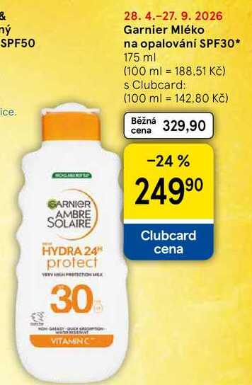 Garnier Mléko na opalování SPF30, 175 ml Tesco