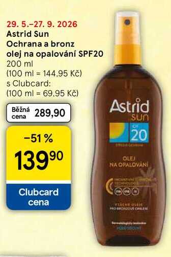 Astrid Sun Ochrana a bronz olej na opalování SPF20, 200 ml Tesco