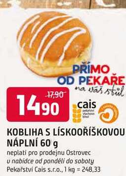 KOBLIHA S LÍSKOOŘÍŠKOVOU NÁPLNÍ 60 g 