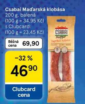 Csabai Maďarská klobása, 200 g, balená