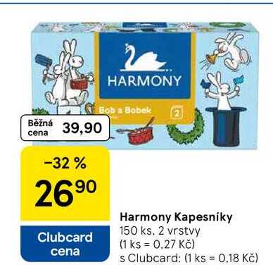 Harmony Kapesníky, 150 ks. 2 vrstvy Tesco