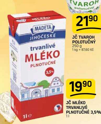 JČ MLÉKO TRVANLIVÉ PLNOTUČNÉ 3,5% 1l