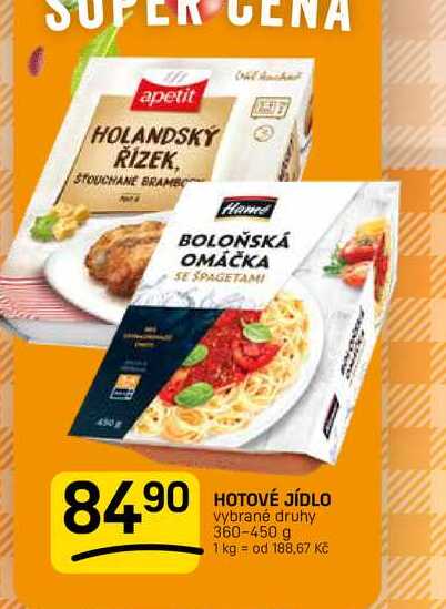 HOTOVÉ JÍDLO vybrané druhy 360-450 g