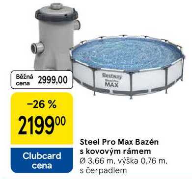 Steel Pro Max Bazén s kovovým rámem průměr 3.66 m, výška 0.76 m. s čerpadlem  