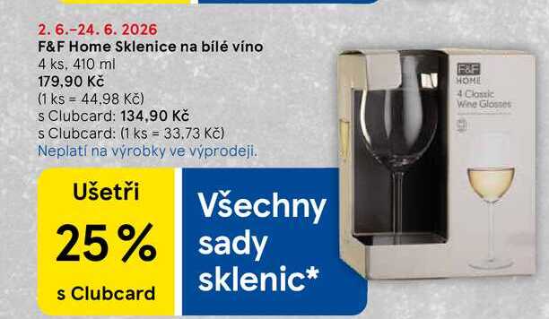 F&F Home Sklenice na bílé víno, 4 ks, 410 ml 