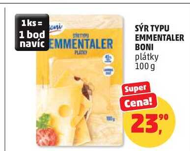SÝR TYPU EMMENTALER BONI plátky, 100g