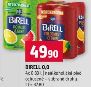 BIRELL 0,0 4x 0,33l nealkoholické pivo ochucené vybrané druhy