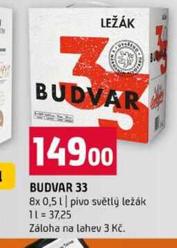 BUDVAR 33 8x 0,5l pivo světlý ležák 