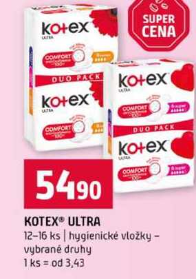 KOTEX® ULTRA 12-16 ks hygienické vložky vybrané druhy