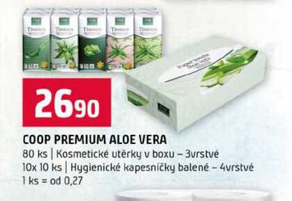 COOP PREMIUM ALOE VERA 80 ks Kosmetické utěrky v boxu 3vrstvé 10x 10 ks Hygienické kapesníčky balené Terno