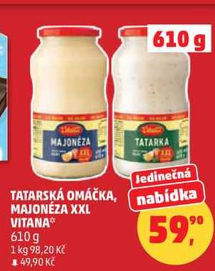 TATARSKÁ OMÁČKA, MAJONÉZA XXL VITANA, 610 g