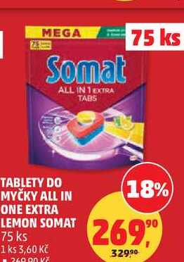 TABLETY DO MYČKY ALL IN ONE EXTRA LEMON SOMAT, 75 ks