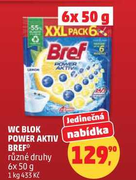 WC BLOK POWER AKTIV nabídka BREF různé druhy, 6x 50 g