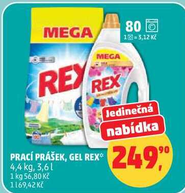 PRACÍ PRÁŠEK, GEL REX, 4,4 kg, 3,6 l