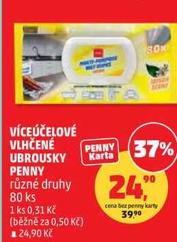 VÍCEÚČELOVÉ VLHČENÉ UBROUSKY PENNY různé druhy, 80 ks