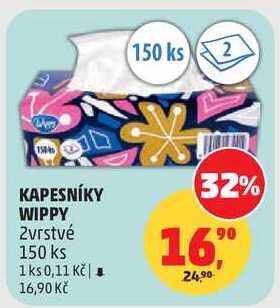KAPESNÍKY WIPPY 2vrstvé, 150 ks Penny Market
