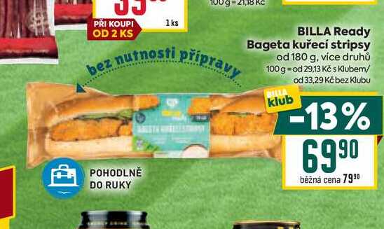 BILLA Ready Bageta kuřecí stripsy od 180 g