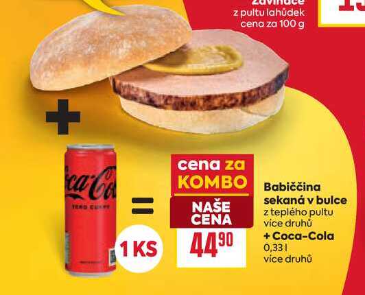 Babiččina sekaná v bulce z teplého pultu více druhů + Coca-Cola 0,33l