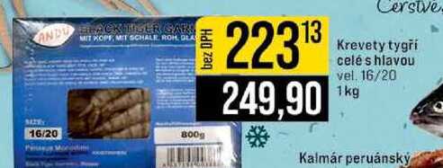 Krevety tygří celé s hlavou vel. 16/20 1kg 
