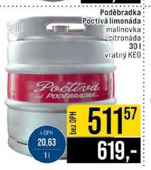 Poděbradka Poctivá limonáda malinovka citronáda 30l