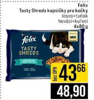 Felix Tasty Shreds kapsičky pro kočky losos+tuňák hovězí+kuřeci 4x80 g 