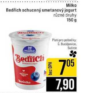 Milko Bedřich ochucený smetanový jogurt různé druhy 150 g 