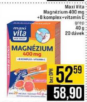 Maxi Vita Magnézium 400 mg +B komplex+vitamín C 40 grep 20 dávek