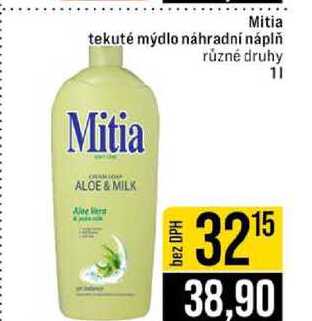 Mitia tekuté mýdlo náhradní náplň různé druhy 1l JIP