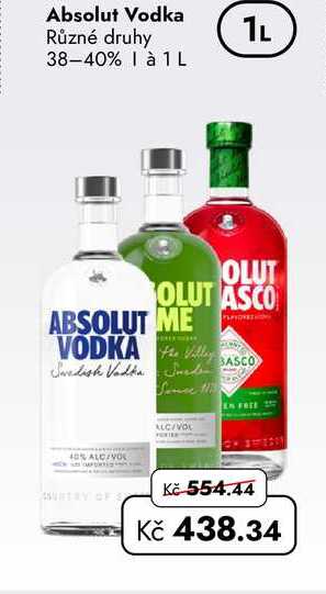 Absolut Vodka Různé druhy 38-40% à 1L    v akci