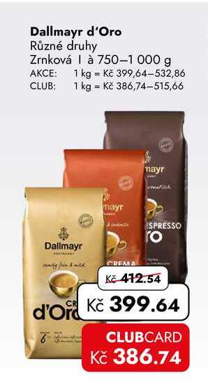 Dallmayr d'Oro Různé druhy Zrnková à 750-1 000 g