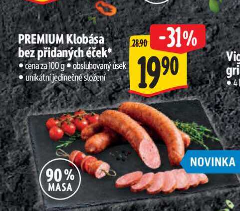 PREMIUM Klobása bez přidaných éček 100 g