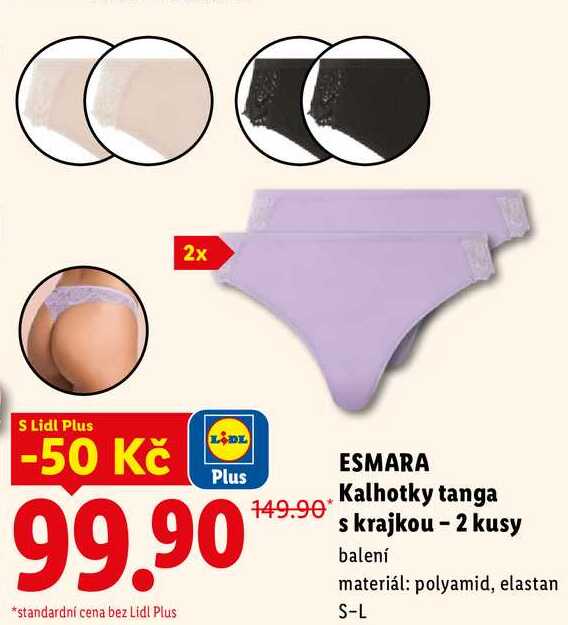 ESMARA Kalhotky tanga s krajkou - 2 kusy
