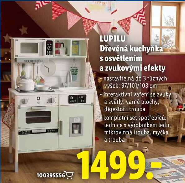 LUPILU Dřevěná kuchyňka s osvětlením a zvukovými efekty 