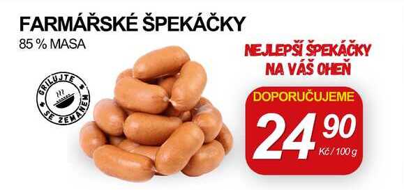 FARMÁŘSKÉ ŠPEKÁČKY 85% MASA, 100 g