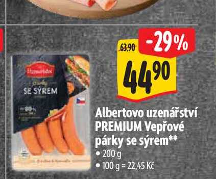 Albertovo uzenářství PREMIUM Vepřové párky se sýrem 200 g