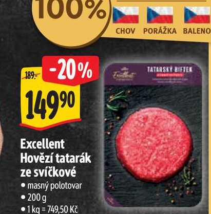 Excellent Hovězí tatarák ze svíčkové 200 g