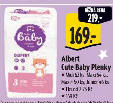 Albert Cute Baby Plenky Midi 62 ks, Maxi 54 ks, Maxi+ 50 ks, Junior 46 ks Albert