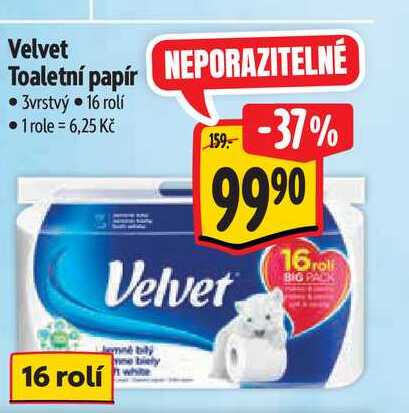 Velvet Toaletní papír  3vrstvý 16 rolí Albert