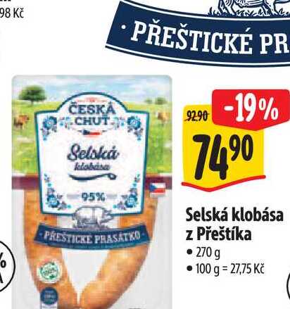 Selská klobása z Přeštíka 270 g