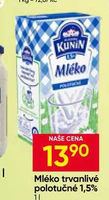 Kunín Mléko trvanlivé polotučné 1,5% 1l