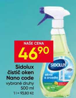 Sidolux čistič oken Nano code vybrané druhy 500 ml Hruška