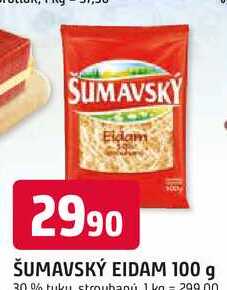 ŠUMAVSKÝ EIDAM 100 g 30% tuku strouhaný