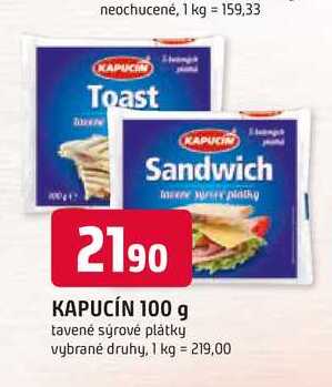 KAPUCÍN 100 g tavené sýrové plátky vybrané druhy